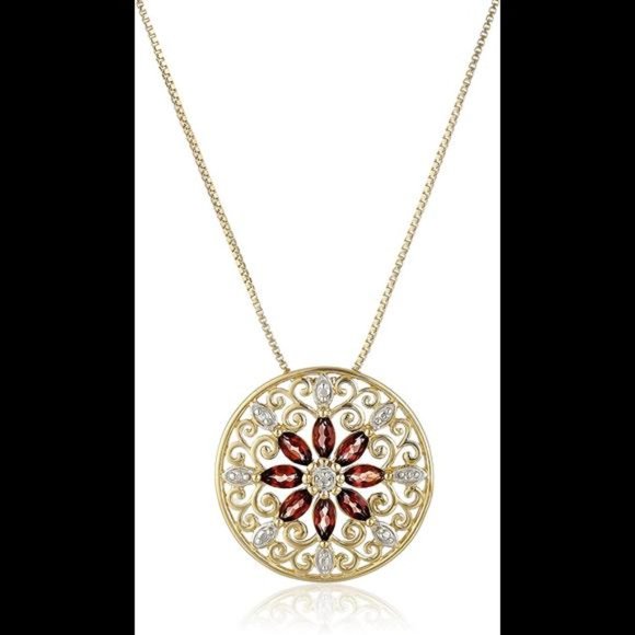 Gold Plated Sterling Silver Gemstone and Diamond Mandala Pendant Necklace, 18" - Picture 1 of 2